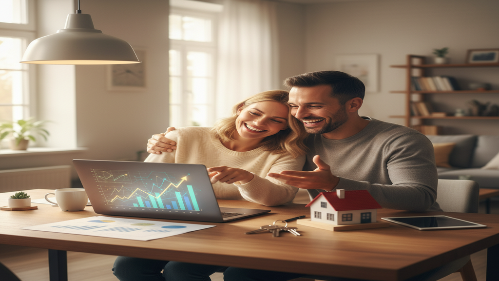 Un couple de fonctionnaires souriant en recevant les clés de leur nouvelle maison grâce à un crédit immobilier avantageux.